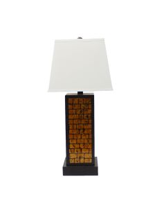 31" Black and Yellow Metal Bedside Table Lamp With White Empire Shade
