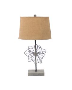 28" Distressed Gray Metal Novelty Bedside Lamp With Khaki Drum Shade