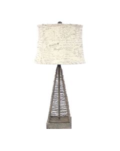 29" Gray Metal Geometric Bedside With White Text Drum Shade