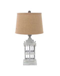 26" Gray Metal Table Lamp With Brown Drum Shade
