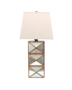 28" Distressed Gold And Silver Metal Bedside Lamp With Beige Shade