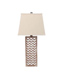 28" Distressed Natural And Silver Metal Bedside Lamp With Beige Cone Shade