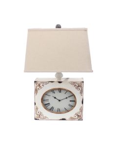 22" Distressed White Metal Bedside Lamp With Beige Shade