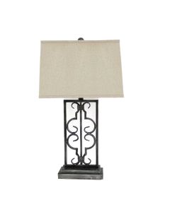 29" Distressed Gray Metal Bedside Lamp With Beige Shade