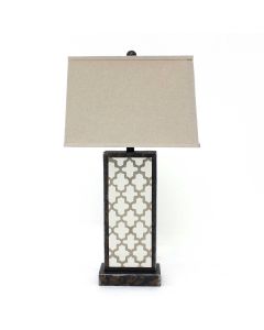 30" Distressed Bronze Metal Bedside Lamp With Beige Shade