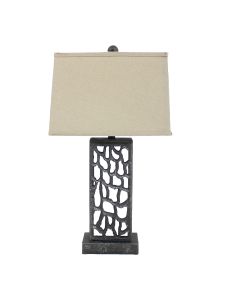 29" Distressed Black Metal Bedside Lamp With Beige Shade