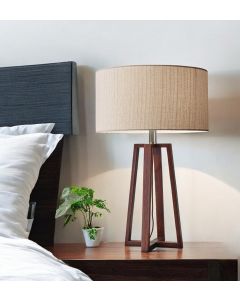 Walnut Wood Finish Linen Fabric Shade Table Lamp