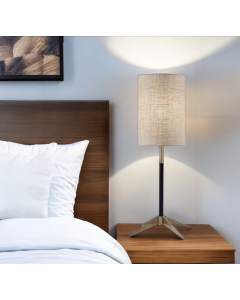 27" Antiqued Brass Metal Table Lamp With Brown Drum Shade