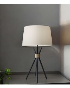 Black Metal Tripod Leg With Antique Brass Accent Table Lamp