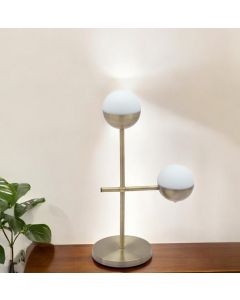 69" Brass Metal Bedside Table Lamp With Off White Globe Shade