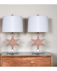 Set of Two 28" Clear Table Lamp With White Drum Shade