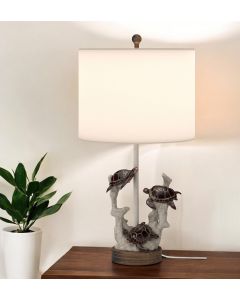 Set of Two 27" Brown Table Lamp With White Drum Shade