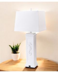Set of Two 32" White Table Lamp With Off White Shade