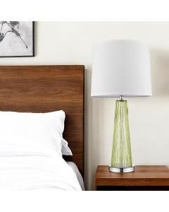 29" Green Glass Buffet Lamp With Off White Empire Shade