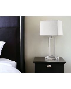 30" Silver Metal Table Lamp With White Rectangular Shade