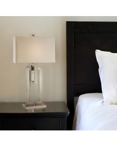 36" Nickel Iron Geometric Table Lamp With Ivory Shade