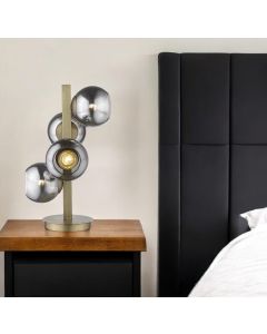 24" Brass Metal Four Light Novelty Table Lamp With Silver Metallic Globe Shades