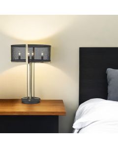 25" Brass Metal Four Light Geometric Table Lamp With Black Drum Shade