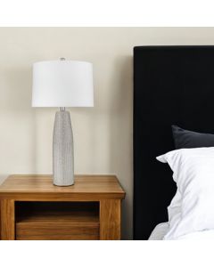 33" Light Gray Ceramic Table Lamp With White Drum Shade