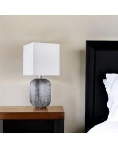 25" Blue and Gray Ceramic Table Lamp With White Square Shade