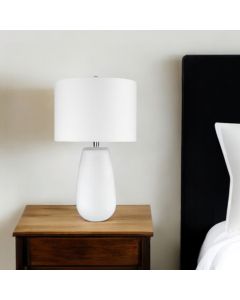 28" White Glass Table Lamp With White Drum Shade