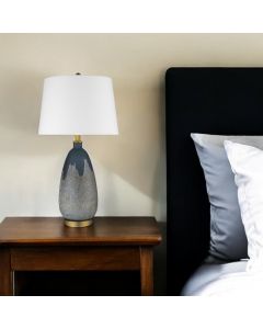 30" Teal Blue Concrete Table Lamp With Cream Empire Shade