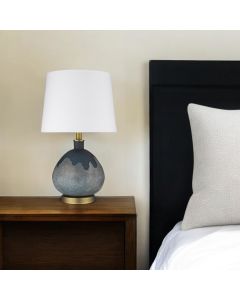 22" Teal Blue Concrete Gourd Table Lamp With Cream Empire Shade