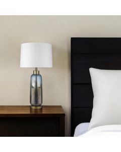 31" Steel Blue Glass Table Lamp With White Empire Shade