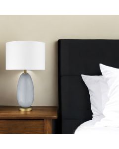 29" Light Gray Glass Table Lamp With White Drum Shade