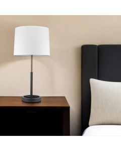 31" Black and Gold Metal Table Lamp With White Empire Shade