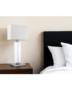 31" Silver Metal and Acrylic Buffet Lamp With White Shade