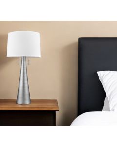 34" Silver Metal Two Light Table Lamp With White Empire Shade