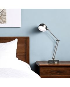 18" Nickel Metal Adjustable Swing Arm LED Desk Lamp With USB