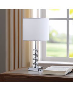 18" Silver Metal and Glass Orbs Table Lamp With White Drum Shade