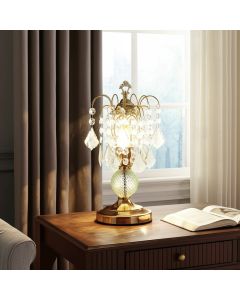 15" Gold And Faux Crystals Chandelier Style Table Lamp