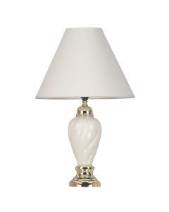 22" White Ceramic Bedside Table Lamp With Off-White Shade