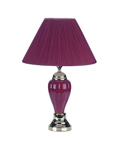 27" Silver Ceramic Bedside Table Lamp With Magenta Empire Shade