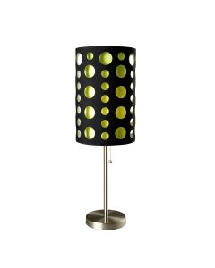 33" Silver Metal Mod Table Lamp With Black And Green Drum Shade