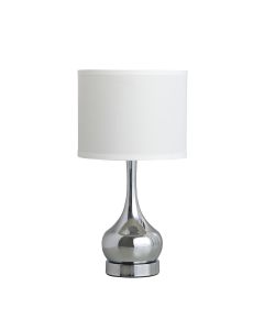 19" Silver Bedside Table Lamp With White Drum Shade