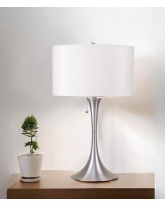28" Silver Metal Bedside Table Lamp With White Shade