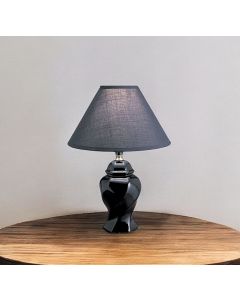 13" Black Ceramic Bedside Table Lamp With Black Shade