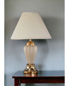 27" Ivory and Gold Ceramic Urn Table Lamp With Off White Empire Shade