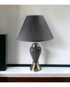 27" Gray and Silver Metal Urn Table Lamp With Gray Empire Shade