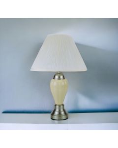 27" Ivory and Silver Ceramic Urn Table Lamp With White Empire Shade
