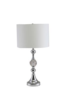 30" Silver Metal Bedside Table Lamp With White Classic Drum Shade