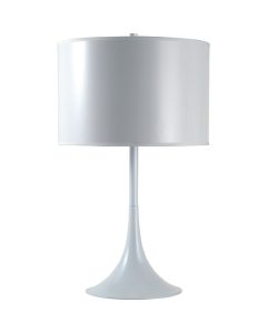 25" White Metal Table Lamp With White Classic Drum Shade