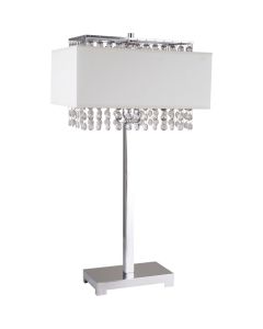 28" Silver Table Lamp With Faux Crystals and White Rectangle Shade