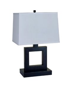 22" Bronze Open Square Table Lamp With White Rectangle Shade