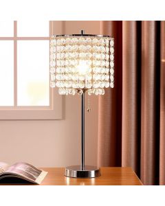 20" Silver Metal Bedside Table Lamp With Clear Drum Shade