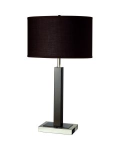 30" Black Polyresin Table Lamp With Brown Classic Drum Shade